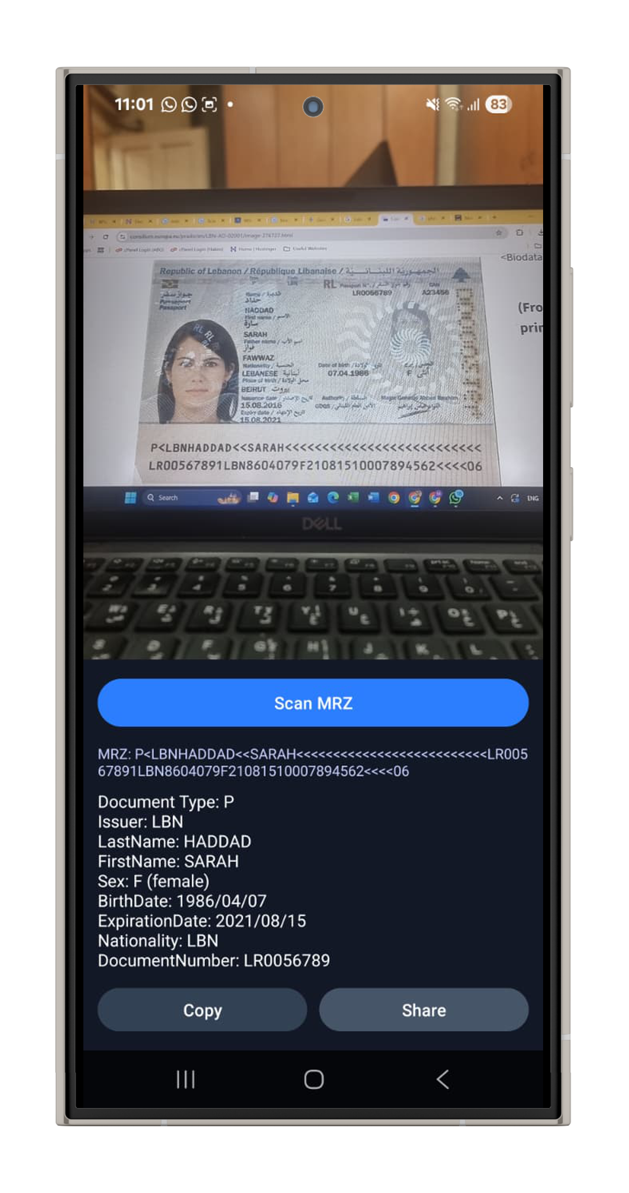 MRZ Scanner app preview